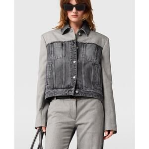 Stella McCartney Grey Wash Hybrid Denim Button Up Tailored Jacket Womens Small